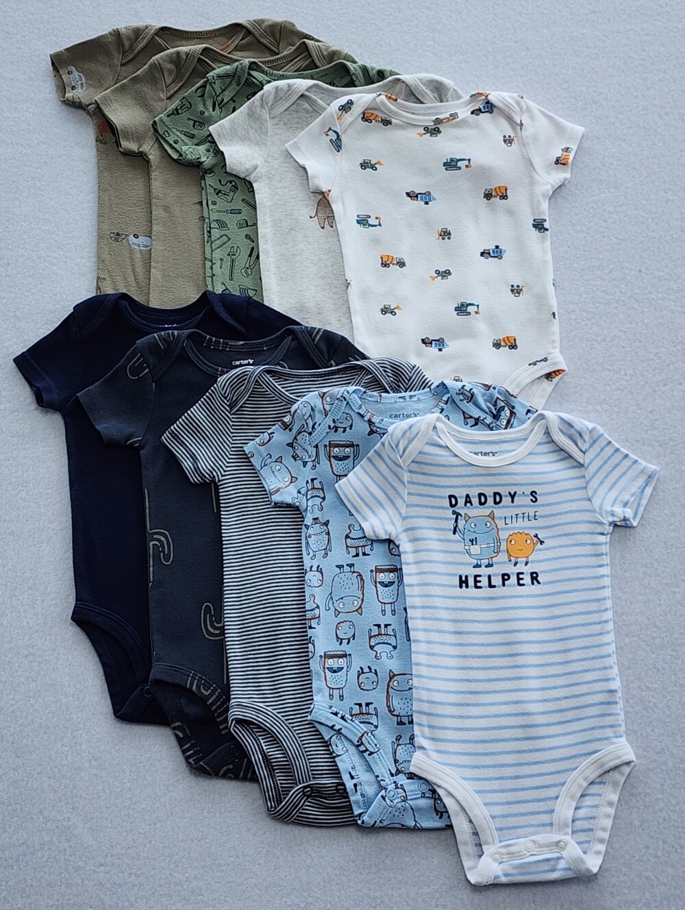 Carter’s Baby Boy 10Pc Onesie Bundle 6M Construction Dinosaur Monster Lot